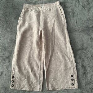 Sigrid Olsen 100% Linen Pull On Wide Leg Cropped Pants Size Large
